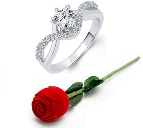 Vighnaharta Twist Engagement Solitaire CZ Rhodium Plated Alloy Ring with Rose Ring Box for Women and Girls - VFJ1032ROSE8