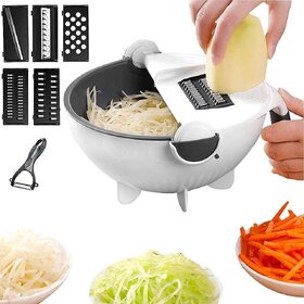 Shopper52 Plastic Multicolor Magic Rotate Vegetable Grater  Slicer With Drain Basket